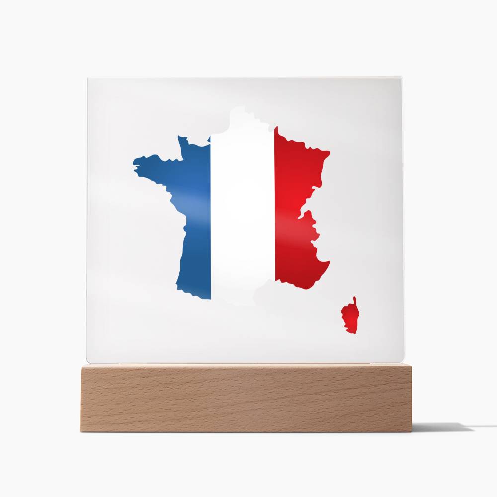 MAP WITH FLAG OF FRANCE - SQUARE ACRYLIC PLAQUE