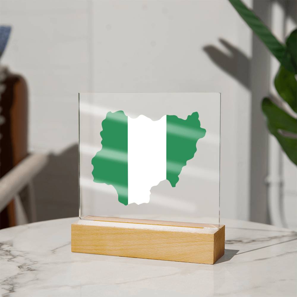 MAP WITH FLAG OF NIGERIA - SQUARE ACRYLIC PLAQUE