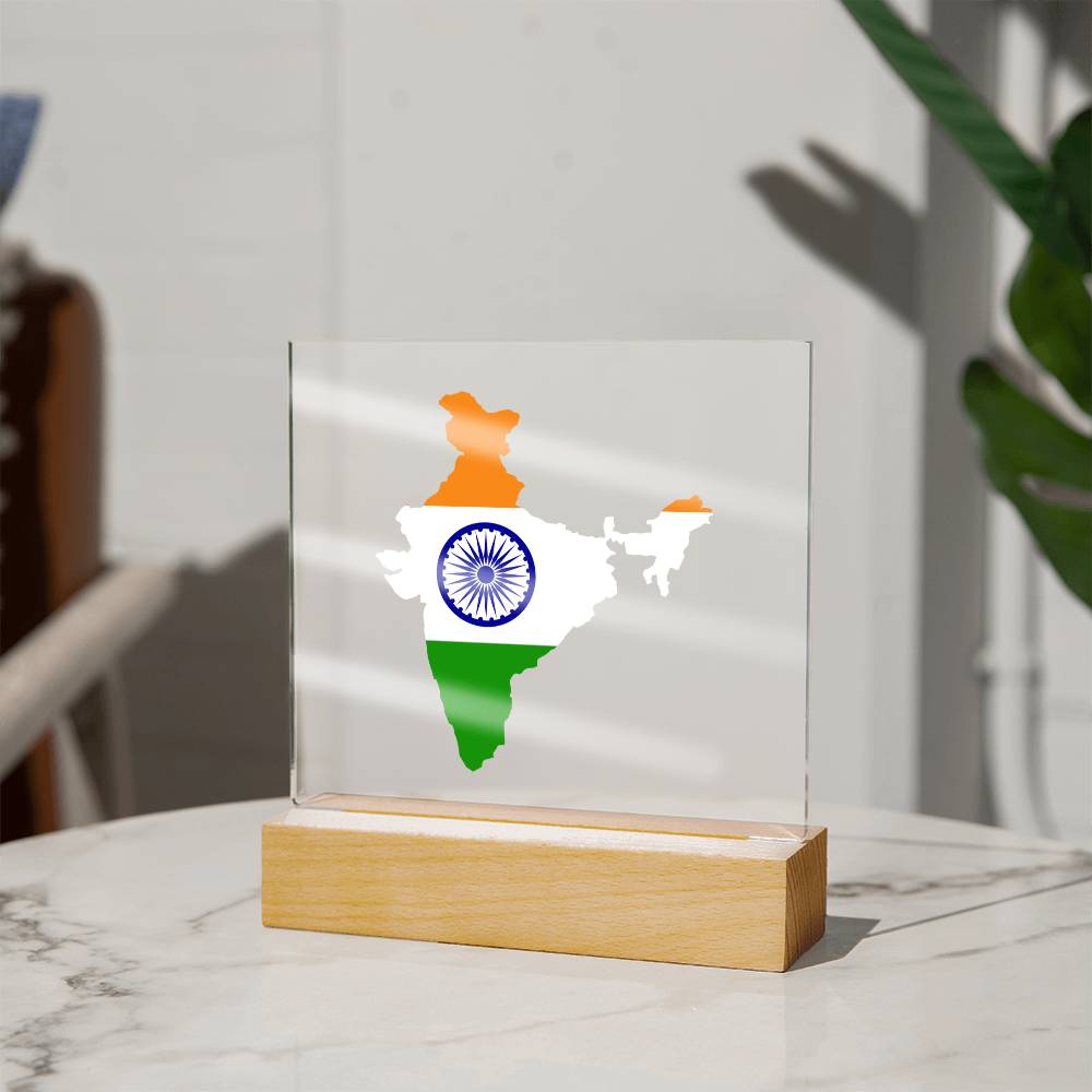 MAP WITH FLAG OF INDIA - SQUARE ACRYLIC PLAQUE