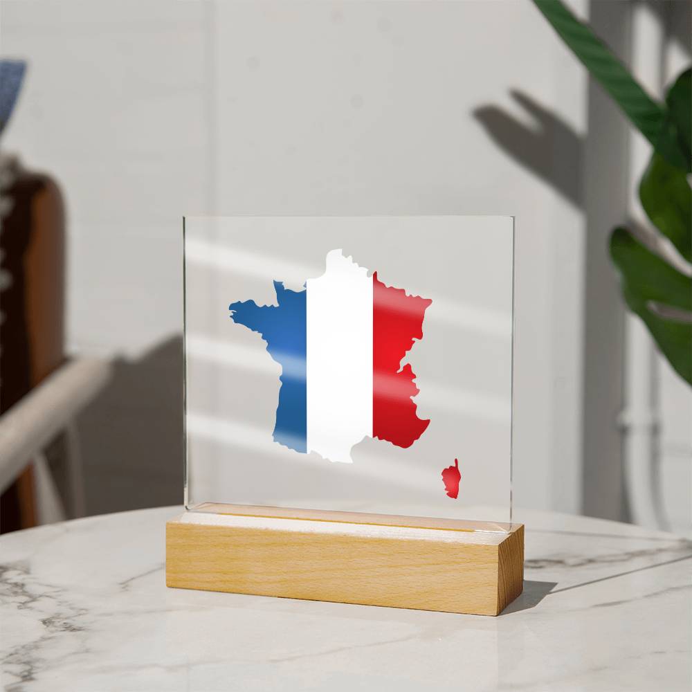 MAP WITH FLAG OF FRANCE - SQUARE ACRYLIC PLAQUE