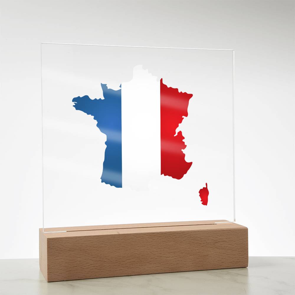 MAP WITH FLAG OF FRANCE - SQUARE ACRYLIC PLAQUE