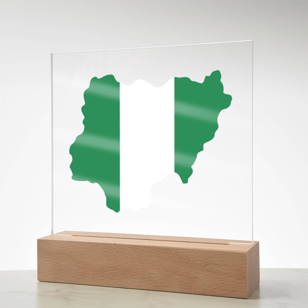 MAP WITH FLAG OF NIGERIA - SQUARE ACRYLIC PLAQUE