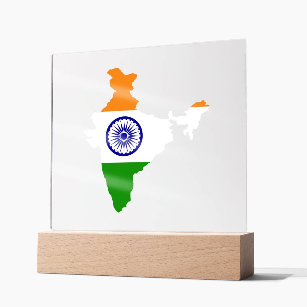 MAP WITH FLAG OF INDIA - SQUARE ACRYLIC PLAQUE