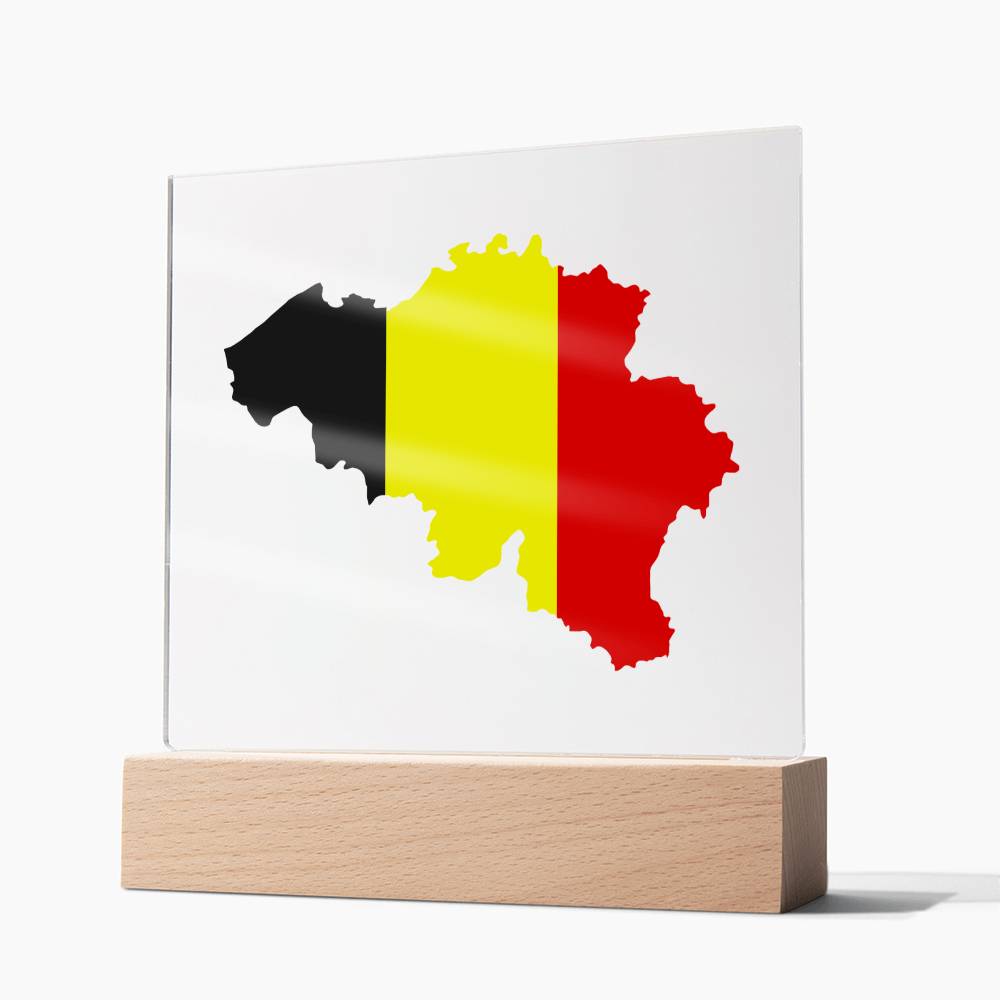 MAP WITH FLAG OF BELGIUM - SQUARE ACRYLIC PLAQUE