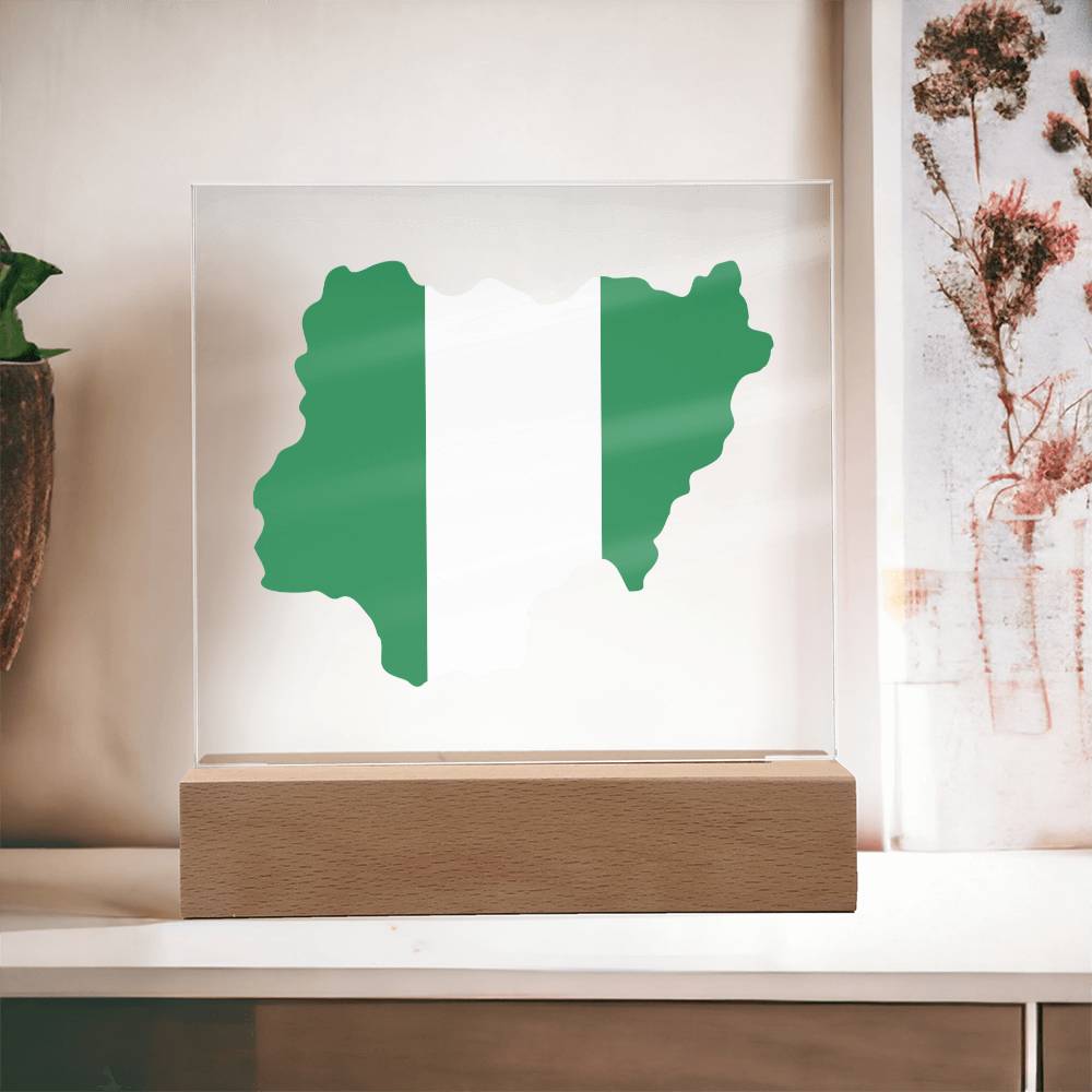 MAP WITH FLAG OF NIGERIA - SQUARE ACRYLIC PLAQUE