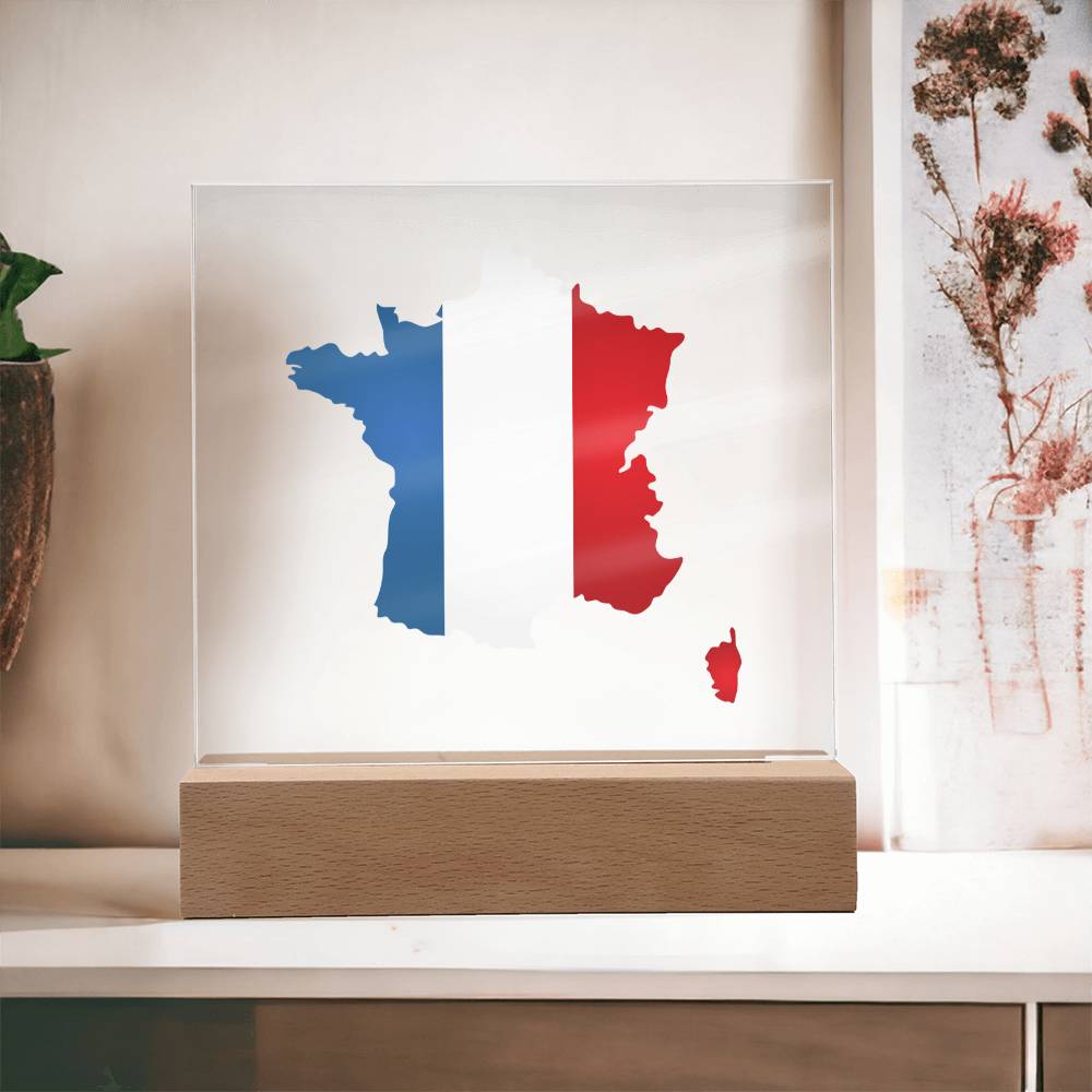 MAP WITH FLAG OF FRANCE - SQUARE ACRYLIC PLAQUE