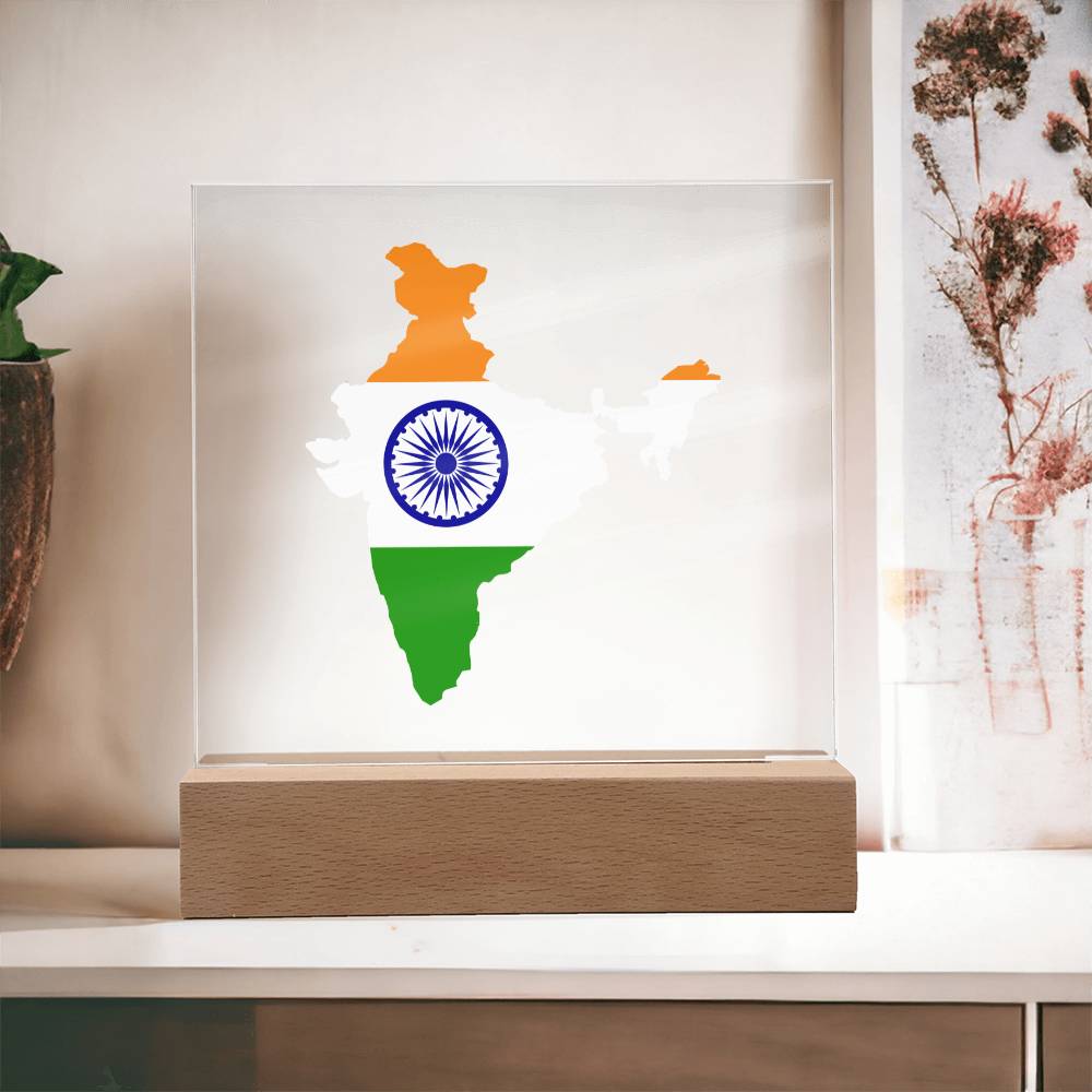 MAP WITH FLAG OF INDIA - SQUARE ACRYLIC PLAQUE