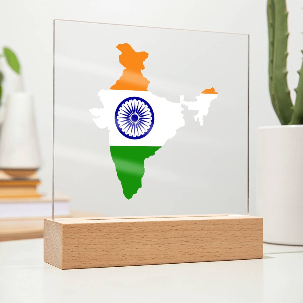 MAP WITH FLAG OF INDIA - SQUARE ACRYLIC PLAQUE