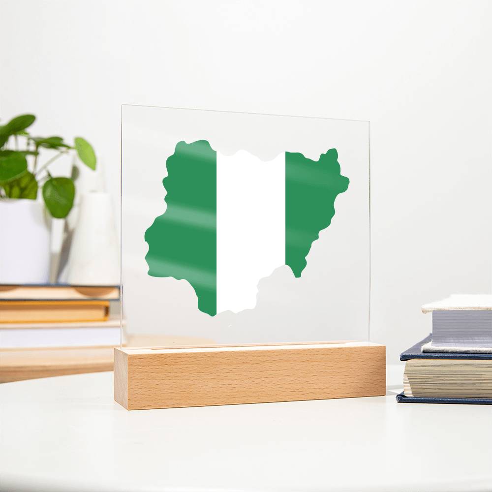 MAP WITH FLAG OF NIGERIA - SQUARE ACRYLIC PLAQUE