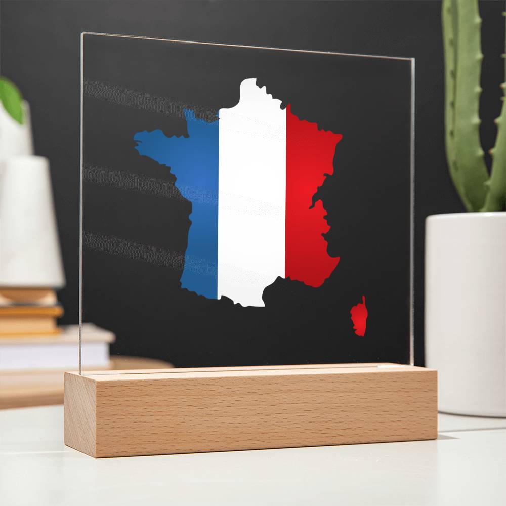 MAP WITH FLAG OF FRANCE - SQUARE ACRYLIC PLAQUE