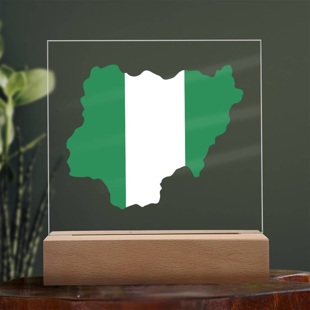 MAP WITH FLAG OF NIGERIA - SQUARE ACRYLIC PLAQUE