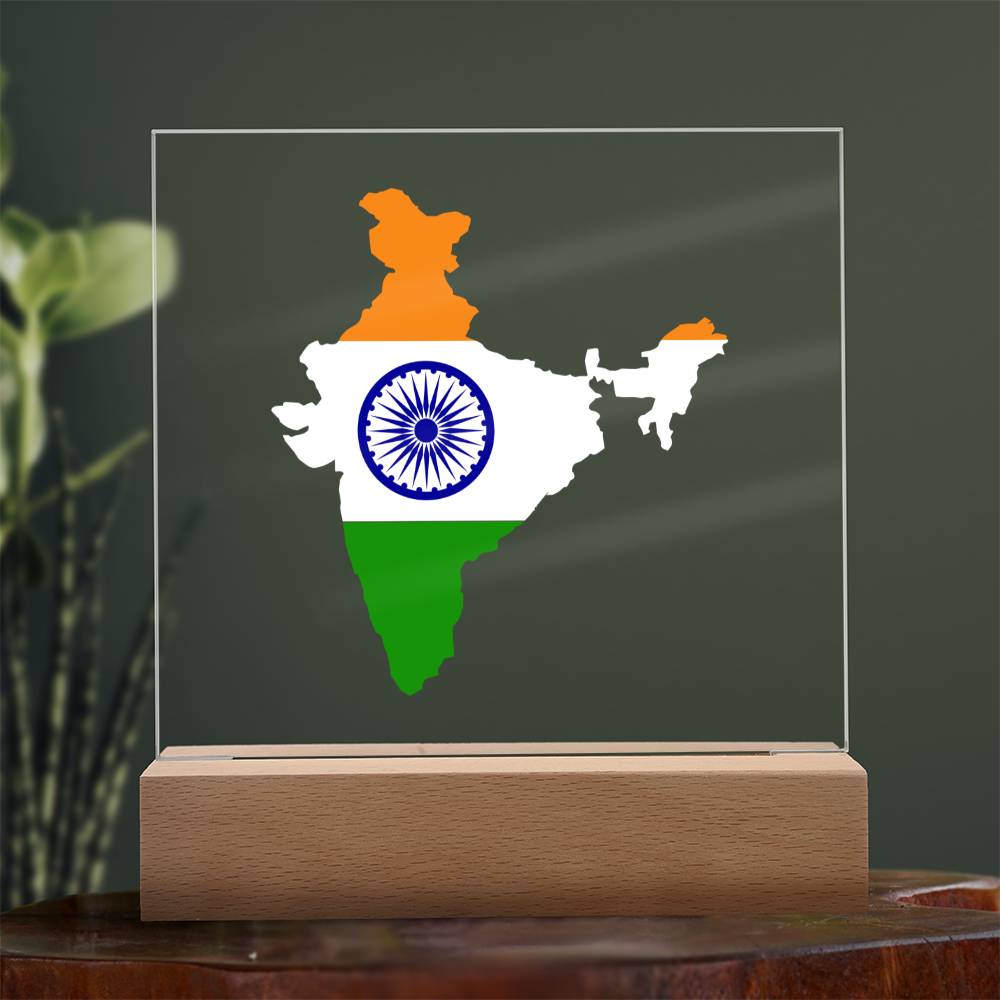 MAP WITH FLAG OF INDIA - SQUARE ACRYLIC PLAQUE