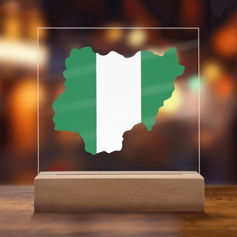 MAP WITH FLAG OF NIGERIA - SQUARE ACRYLIC PLAQUE