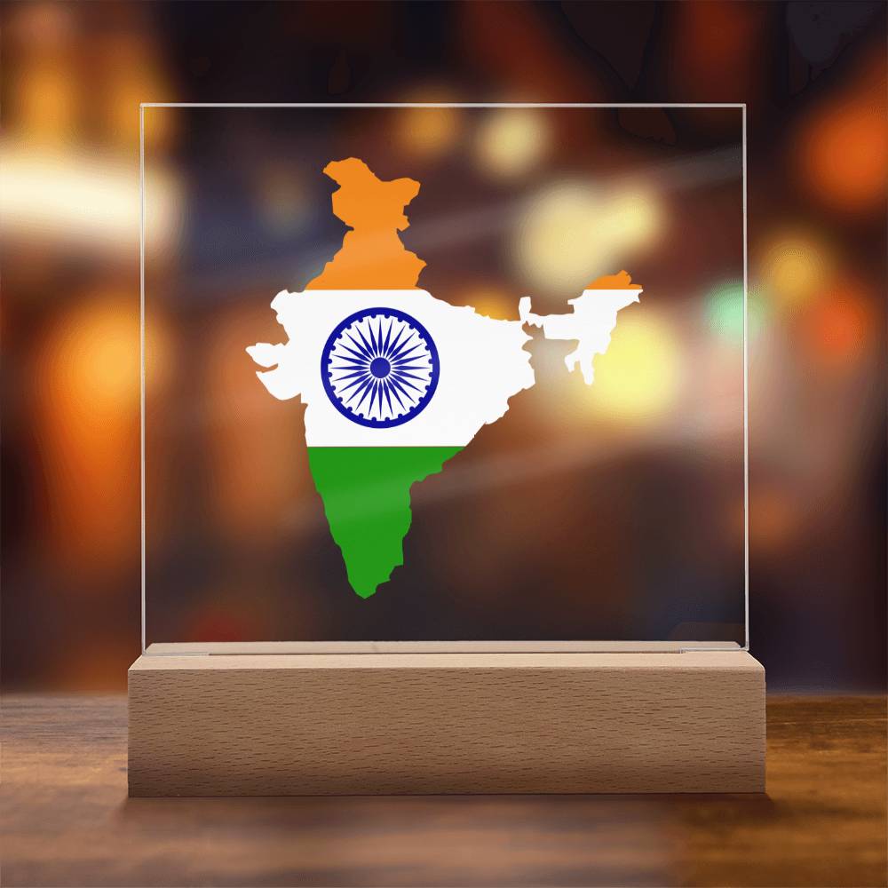 MAP WITH FLAG OF INDIA - SQUARE ACRYLIC PLAQUE