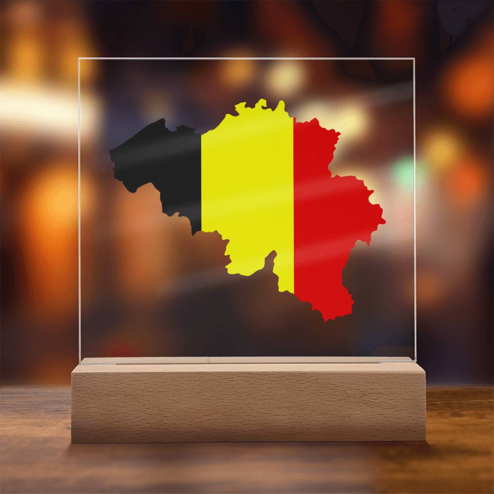 MAP WITH FLAG OF BELGIUM - SQUARE ACRYLIC PLAQUE