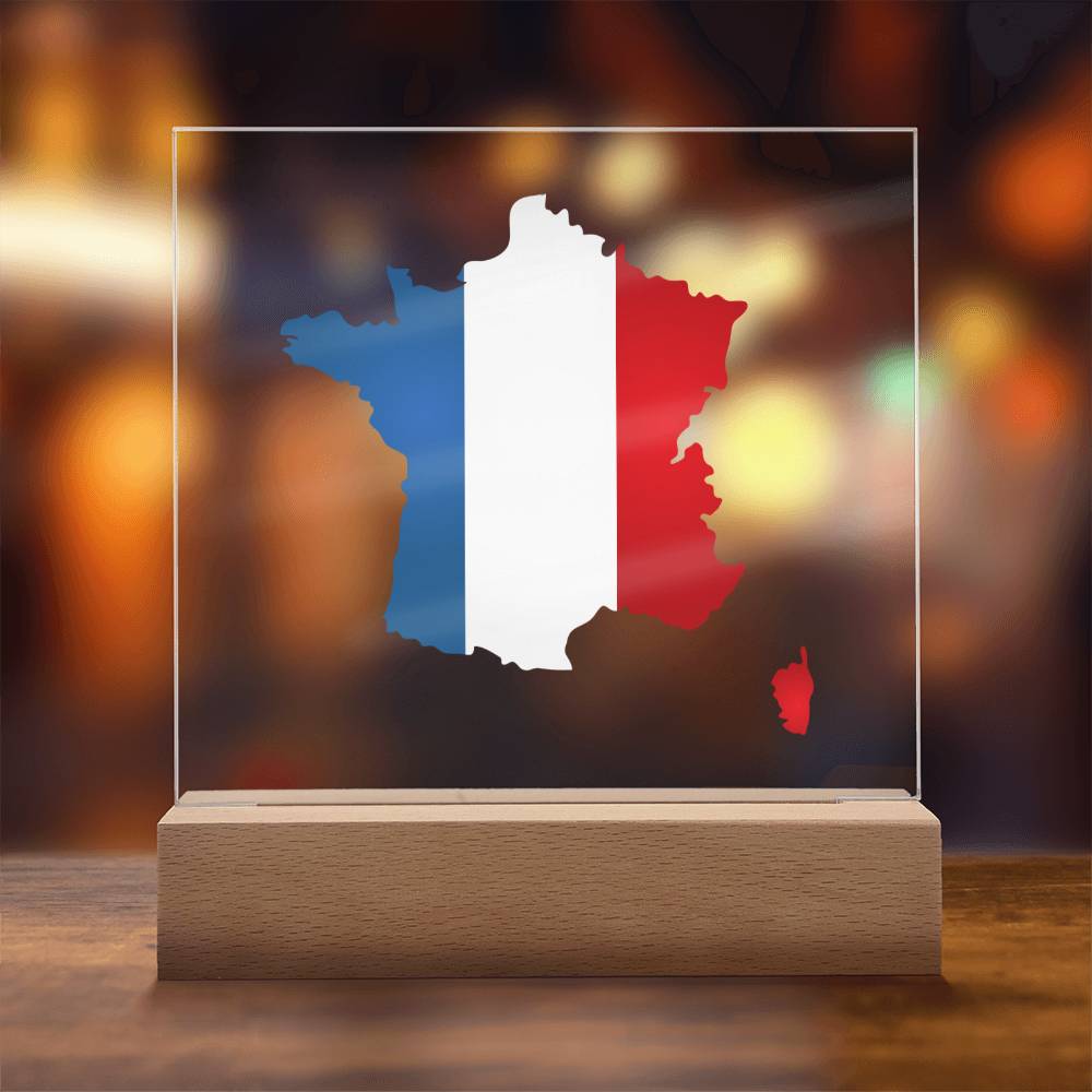 MAP WITH FLAG OF FRANCE - SQUARE ACRYLIC PLAQUE