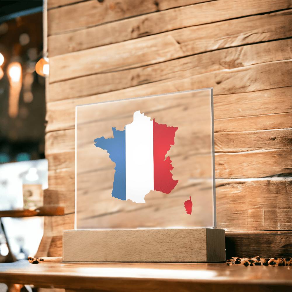 MAP WITH FLAG OF FRANCE - SQUARE ACRYLIC PLAQUE