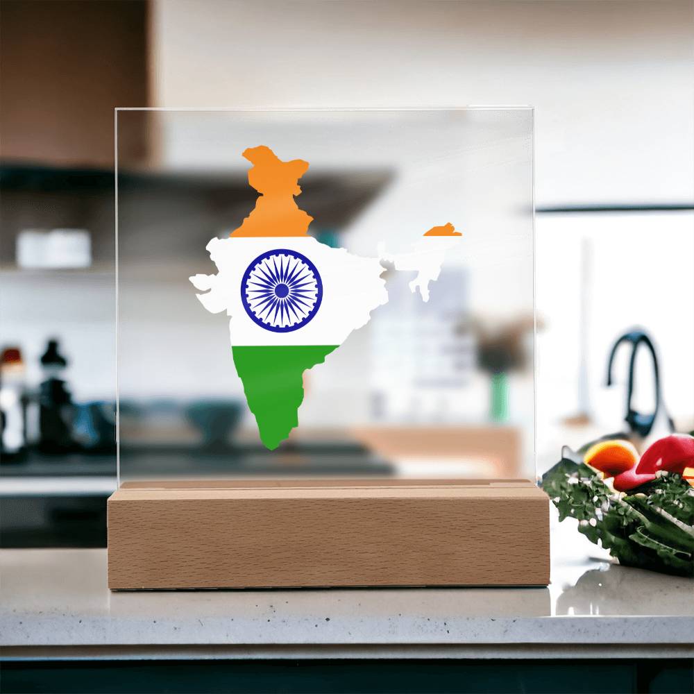 MAP WITH FLAG OF INDIA - SQUARE ACRYLIC PLAQUE