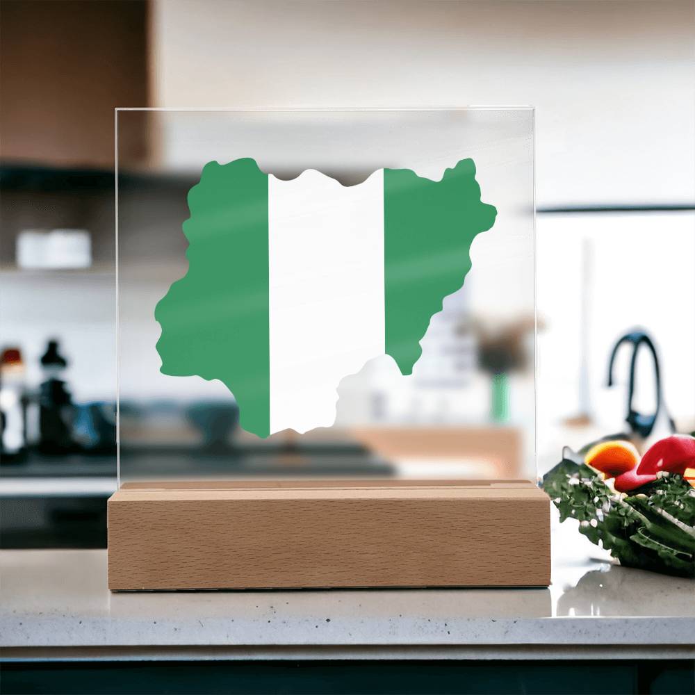 MAP WITH FLAG OF NIGERIA - SQUARE ACRYLIC PLAQUE