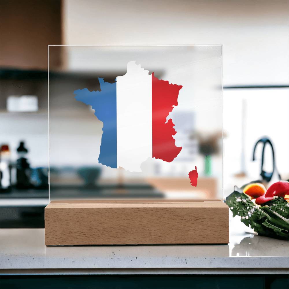 MAP WITH FLAG OF FRANCE - SQUARE ACRYLIC PLAQUE