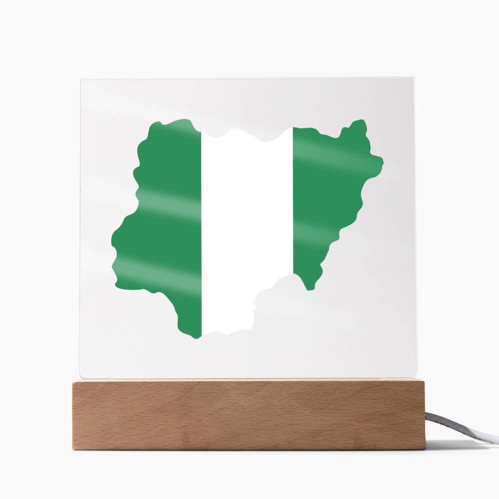 MAP WITH FLAG OF NIGERIA - SQUARE ACRYLIC PLAQUE