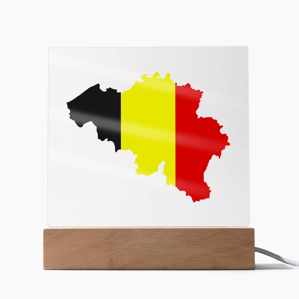 MAP WITH FLAG OF BELGIUM - SQUARE ACRYLIC PLAQUE