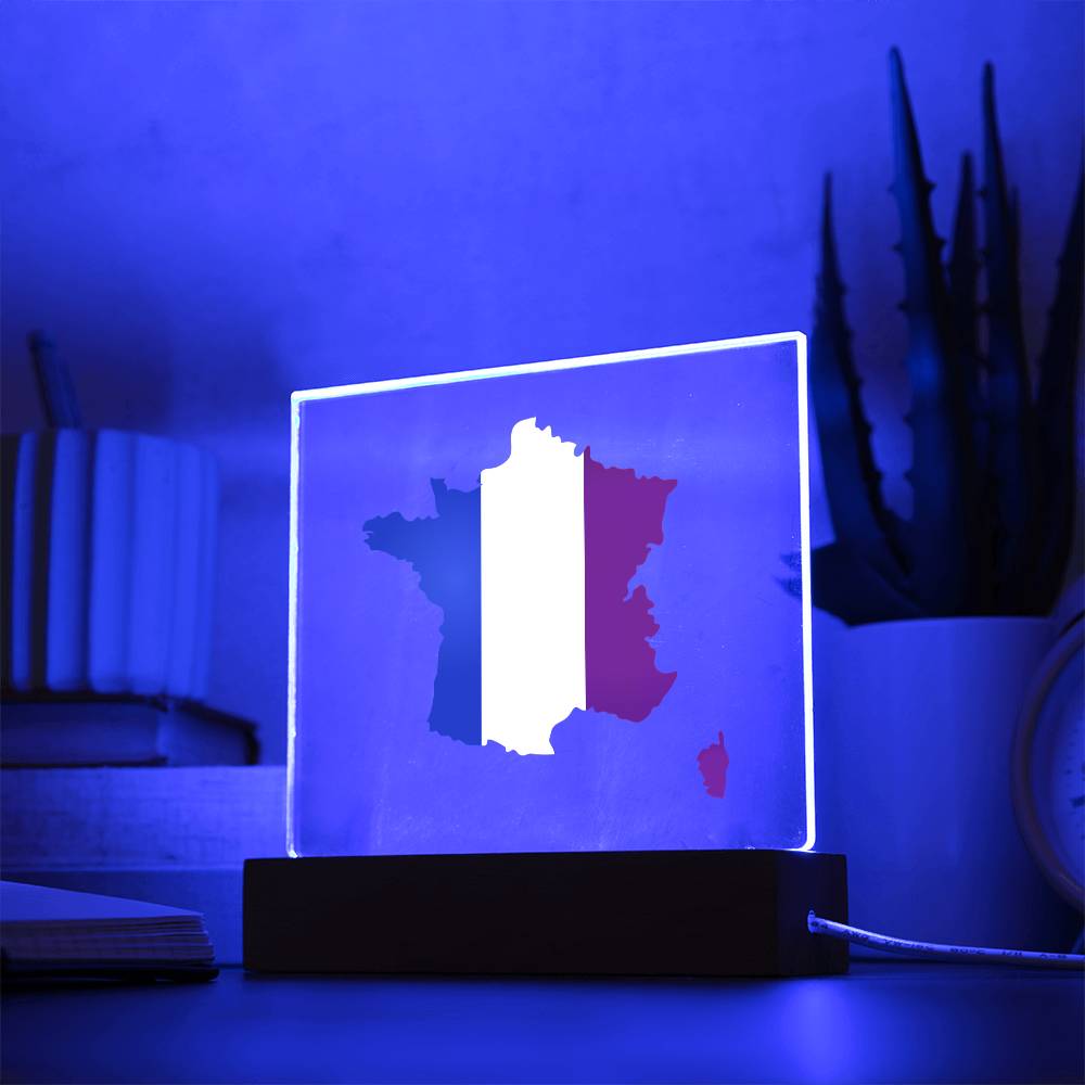 MAP WITH FLAG OF FRANCE - SQUARE ACRYLIC PLAQUE