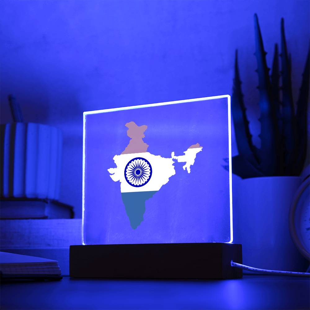 MAP WITH FLAG OF INDIA - SQUARE ACRYLIC PLAQUE