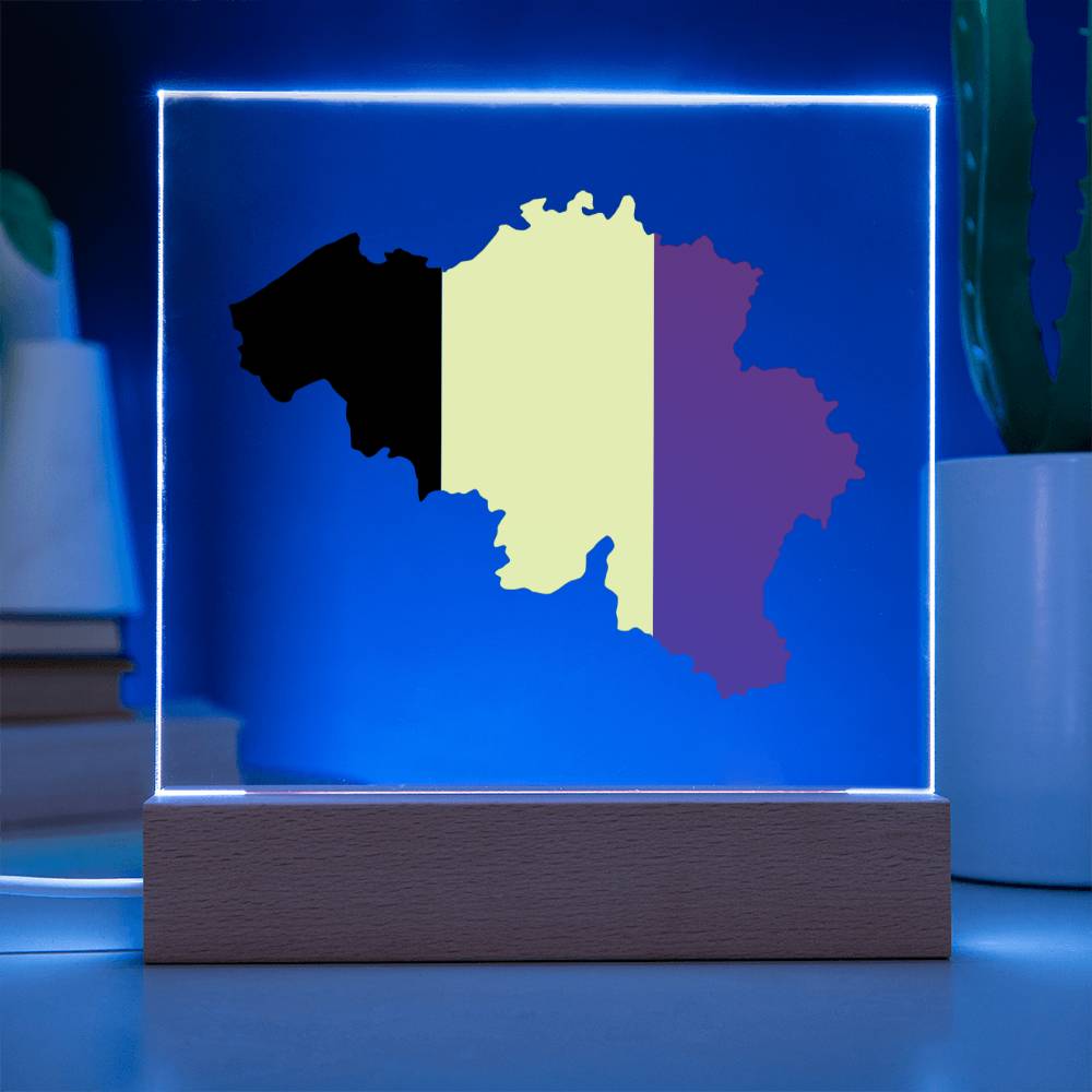 MAP WITH FLAG OF BELGIUM - SQUARE ACRYLIC PLAQUE