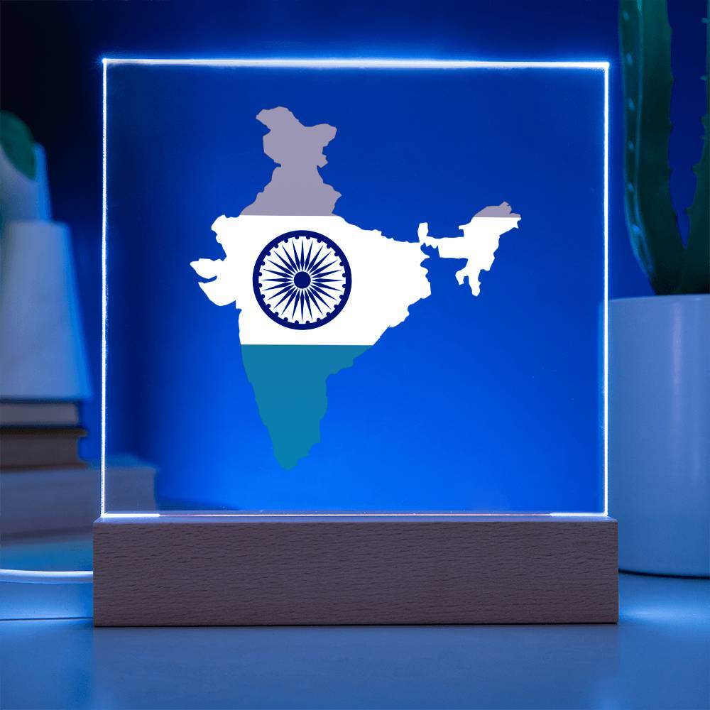 MAP WITH FLAG OF INDIA - SQUARE ACRYLIC PLAQUE