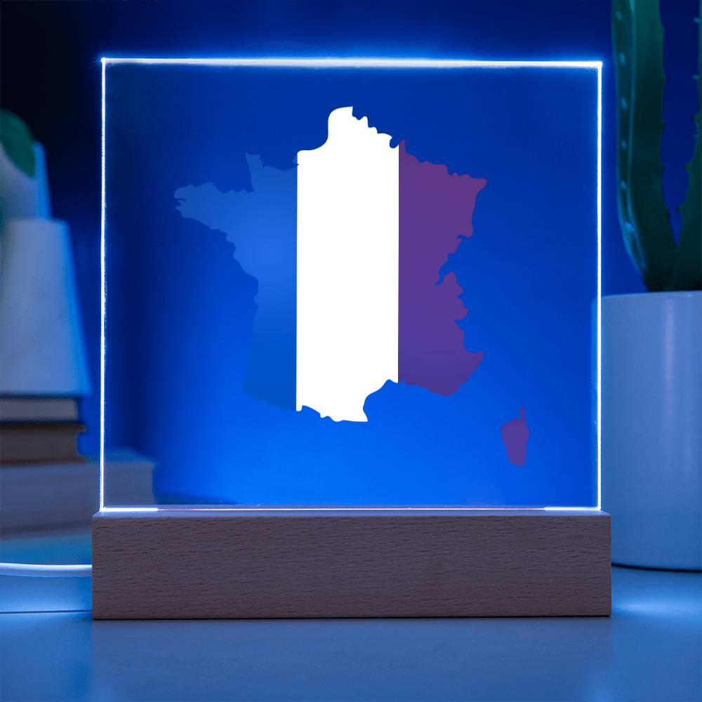 MAP WITH FLAG OF FRANCE - SQUARE ACRYLIC PLAQUE