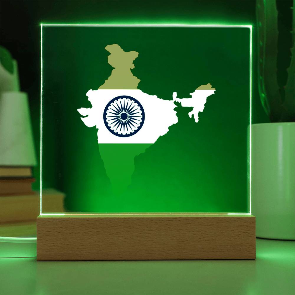 MAP WITH FLAG OF INDIA - SQUARE ACRYLIC PLAQUE