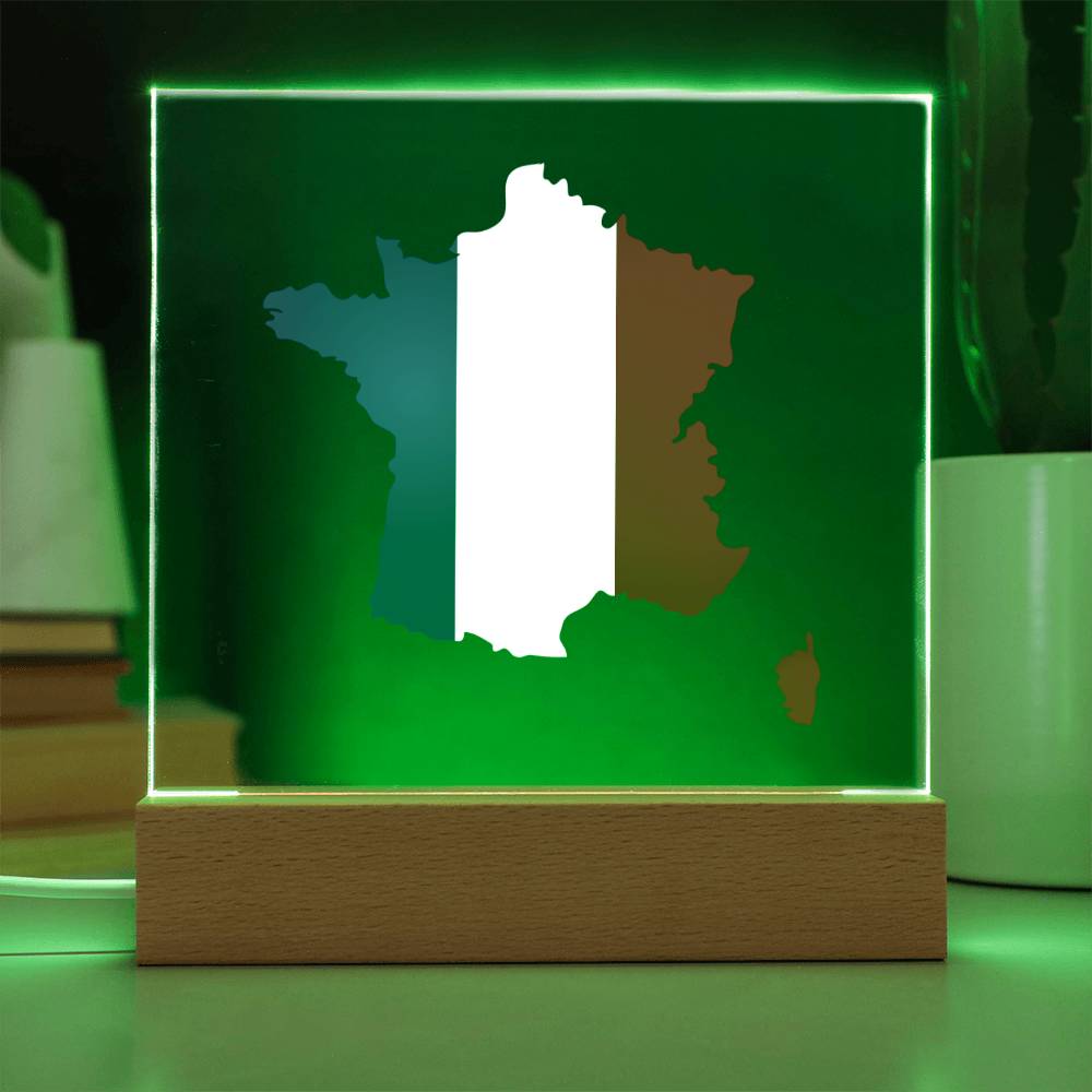 MAP WITH FLAG OF FRANCE - SQUARE ACRYLIC PLAQUE