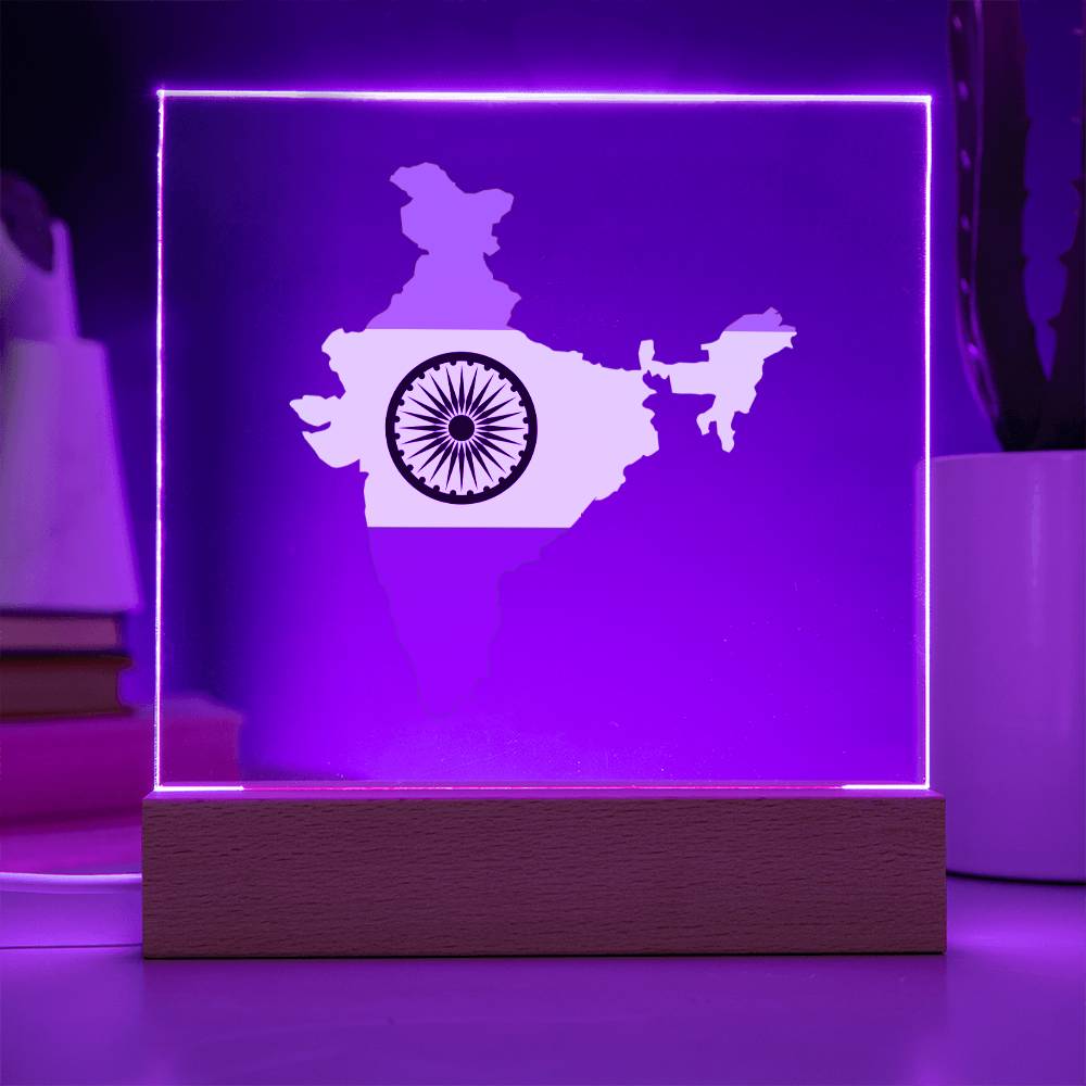 MAP WITH FLAG OF INDIA - SQUARE ACRYLIC PLAQUE