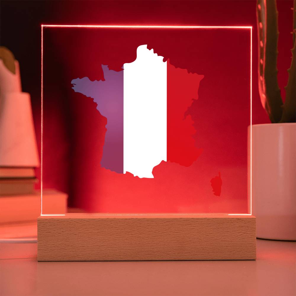 MAP WITH FLAG OF FRANCE - SQUARE ACRYLIC PLAQUE