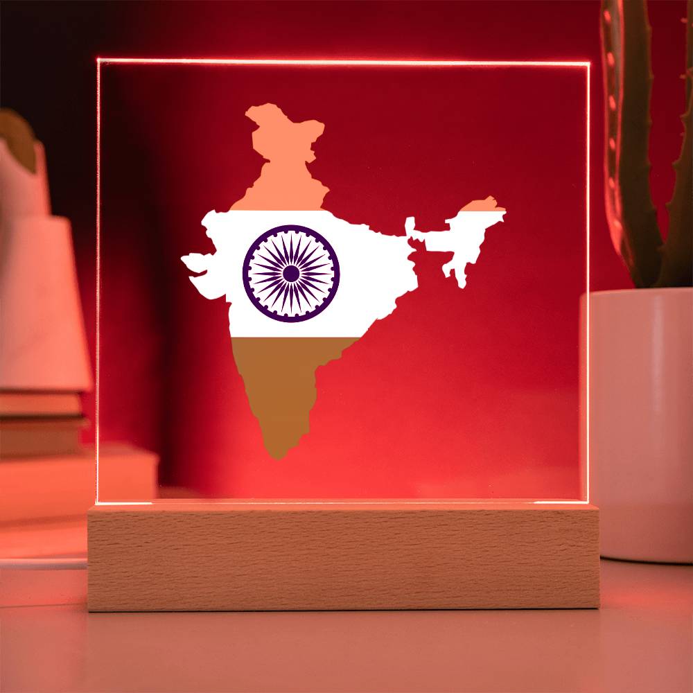 MAP WITH FLAG OF INDIA - SQUARE ACRYLIC PLAQUE