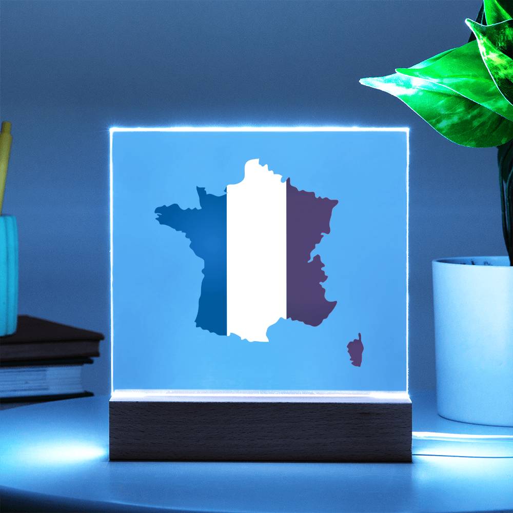 MAP WITH FLAG OF FRANCE - SQUARE ACRYLIC PLAQUE