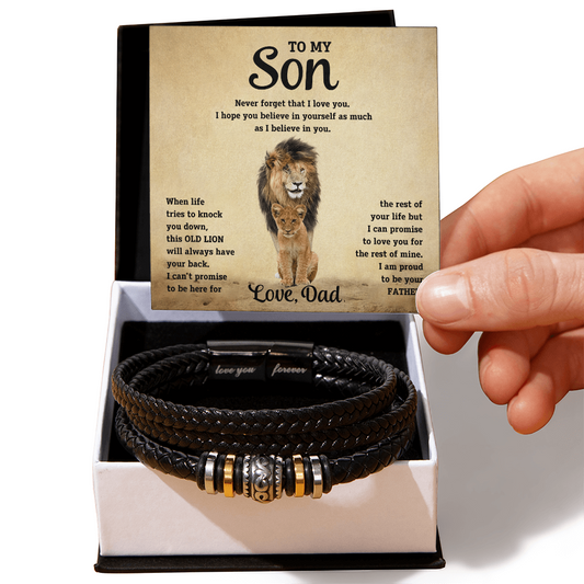 Love You Forever Bracelet, To Son, When Life Tries To Knock You Down, This Old Lion Will Always Have Your Back