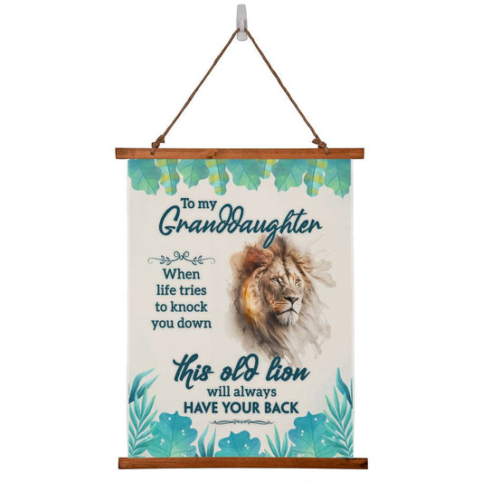 Wood Framed Wall Tapestry Portrait, When Life Tries To Knock You Down, This Old Lion Will Always Have Your Back