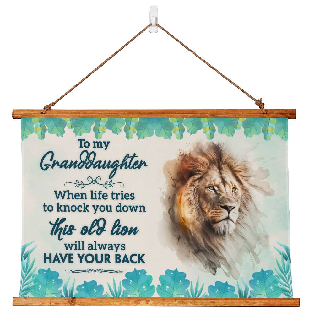 Wood Framed Wall Tapestry Landscape, When Life Tries To Knock You Down, This Old Lion Will Always Have Your Back