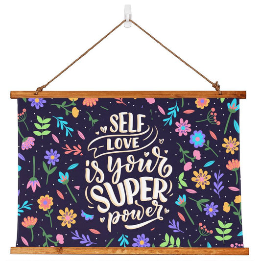 Wood Framed Wall Tapestry Landscape, Self Love Is Your Super Power