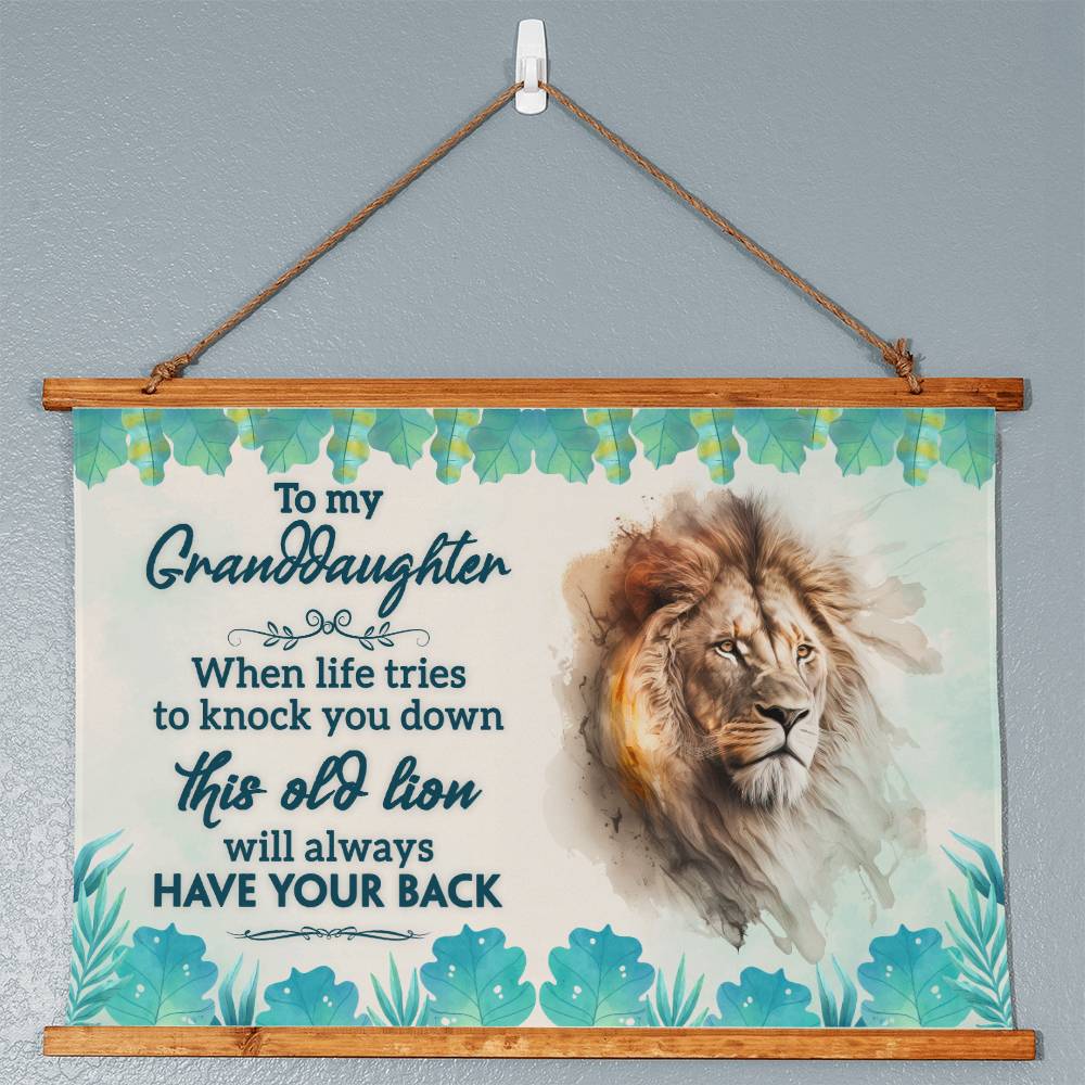 Wood Framed Wall Tapestry Landscape, When Life Tries To Knock You Down, This Old Lion Will Always Have Your Back