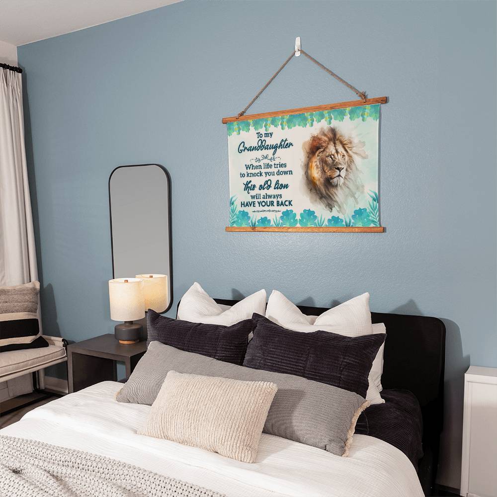 Wood Framed Wall Tapestry Landscape, When Life Tries To Knock You Down, This Old Lion Will Always Have Your Back