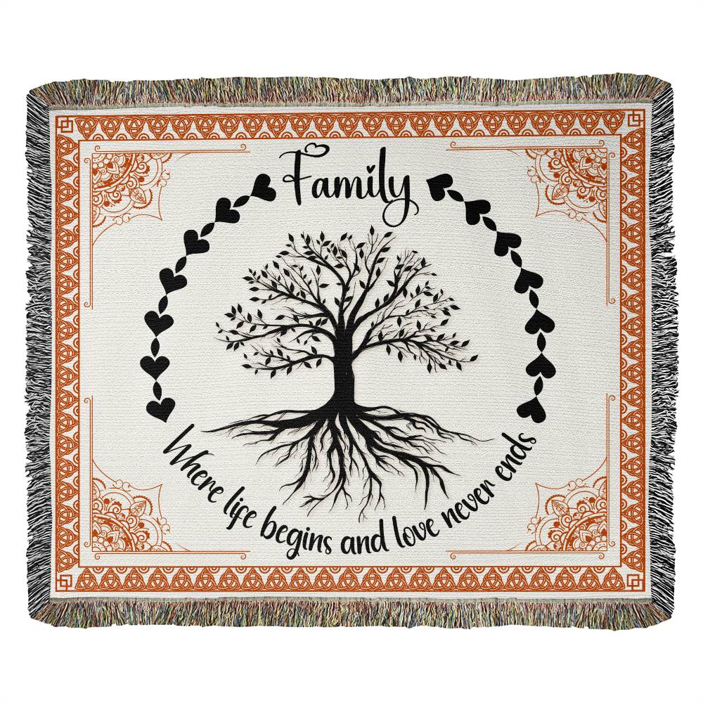 Heirloom Woven Blanket Landscape, Family Where Life Begins And Love Never Ends