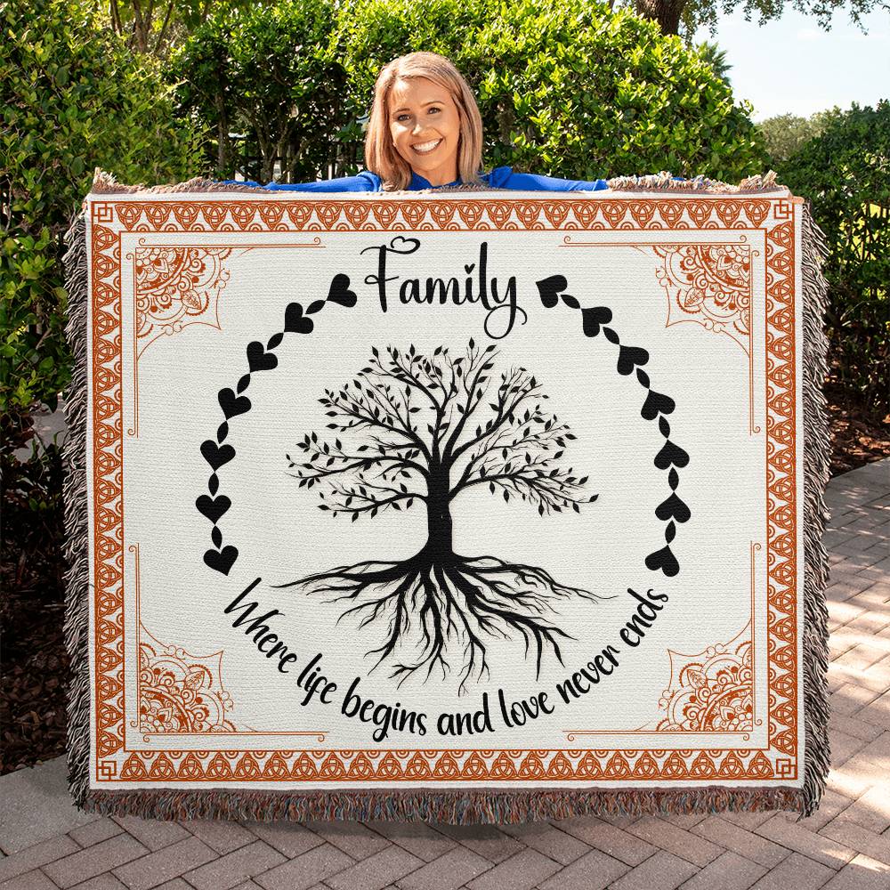 Heirloom Woven Blanket Landscape, Family Where Life Begins And Love Never Ends