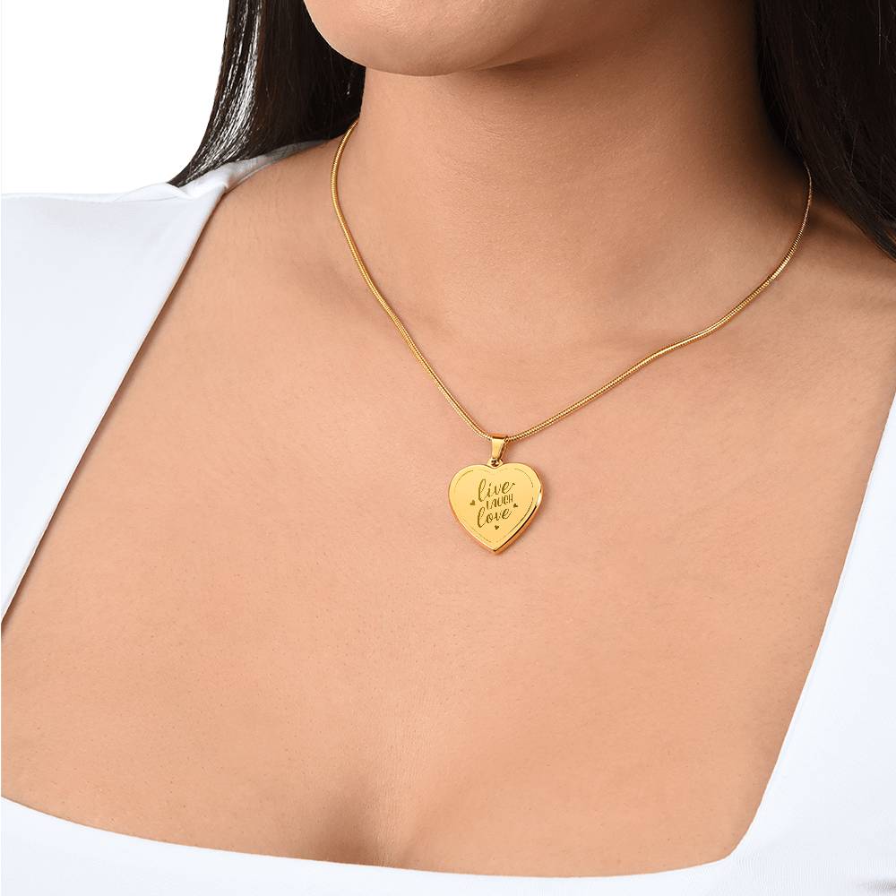 Engraved Heart Necklace, Live Laugh Love