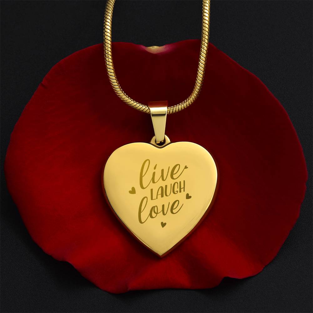 Engraved Heart Necklace, Live Laugh Love