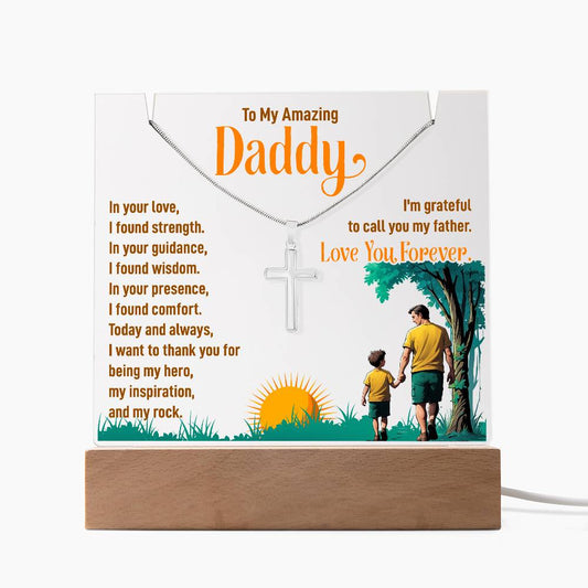 Keepsake Acrylic, Stainless Steel Cross Necklace, To Dad, I'm Grateful To Call You My Father