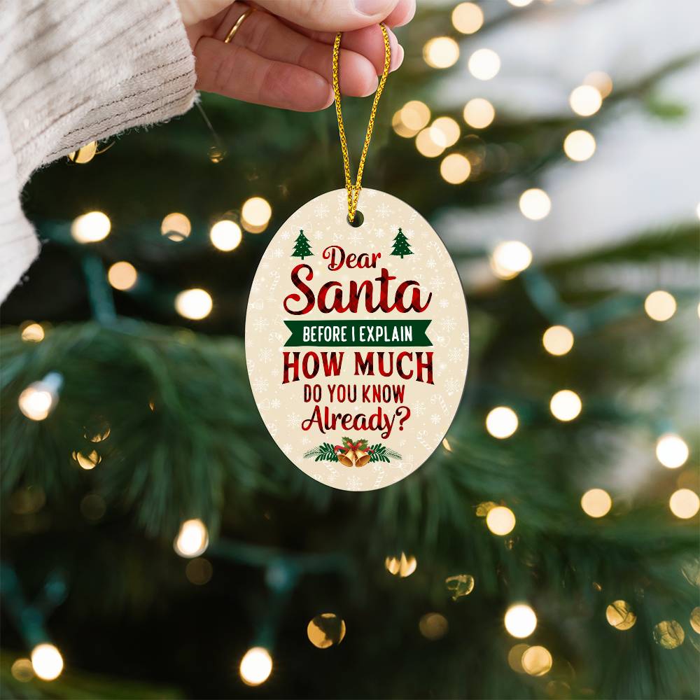 Christmas Gifts, Oval Ornament, Dear Santa Before I Explain How Much Do You Know Already