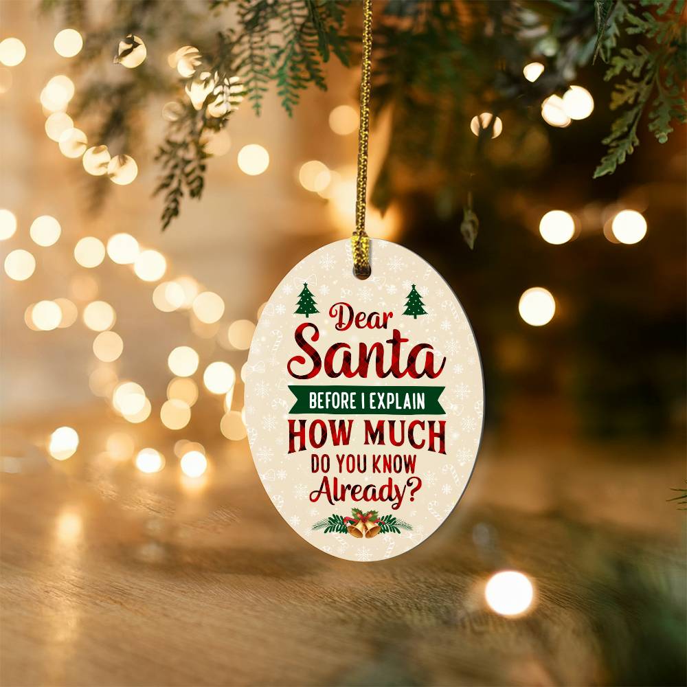 Christmas Gifts, Oval Ornament, Dear Santa Before I Explain How Much Do You Know Already